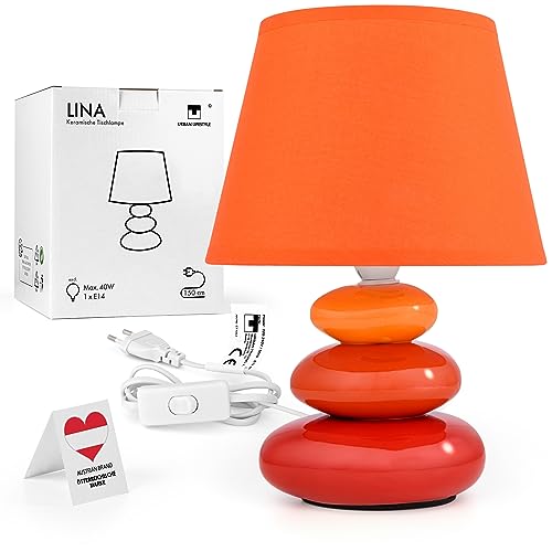 Nachttischlampe  Lina  (orange) Tischleuchte Keramik Tischlampe mit Stoffschirm, LED geeignet, E14, 230V Keramik Tischlampe, Nachttischleuchte, Sofalampe