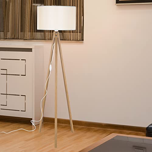 lux.pro Stehlampe Rochester 1 x E27 Stehleuchte für Wohnzimmer Dreibein Holz Standleuchte Bambus-Optik Creme