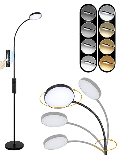 Cresmar Leselampe Stehlampe Stehlampe LED Dimmbar mit 4 Farbtemperaturen mit stufenlosem Dimmen, Fernbedienung und Touch-Steuerung,1H Timer, Stehleuchte für Wohnzimmer,Schlafzimmer