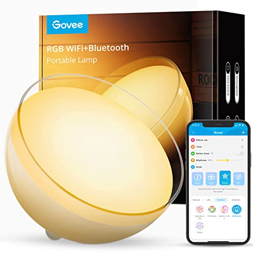 Govee WiFi Tischlampe, dimmbare Nachttischlampe WLAN RGBWW, tragbare Tischleuchte, Farbwechsel, APP Steuerung, Kompatibel mit Alexa und Google Poistant, für Schlafzimmer, Wohnzimmer, Dekoration