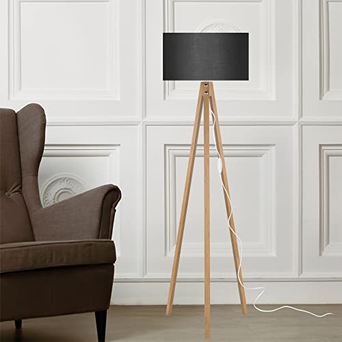 lux.pro Stehlampe Rochester 1 x E27 Stehleuchte für Wohnzimmer Dreibein Holz Standleuchte Bambus-Optik Schwarz
