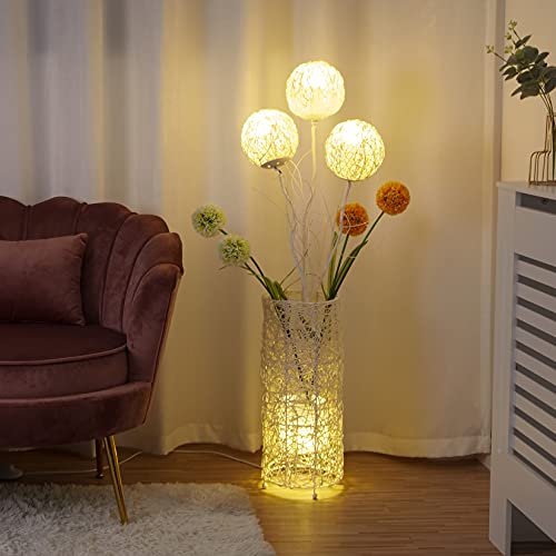 LUVODI Modern Landhausstil LED Stehlampe: Deko handgemacht Rattan Blumen Nachtlicht Stehleuchte - kreative Dimmbar Standleuchte zum Lesen Wohnzimmer Schlafzimmer Club - 109 x 20 cm