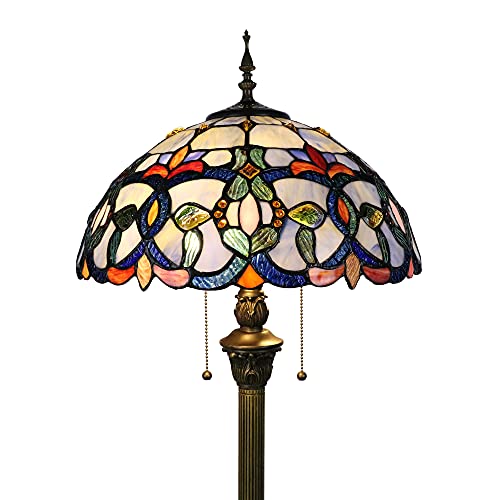 Tokira Tiffany Stehlampe Wohnzimmer, 16 Zoll Mehrfarbiges Glas Lampenschirm, E27 Blau Vintage Leselampe Stehlampe Kinderzimmer, Freie 2 LED Glühbirne