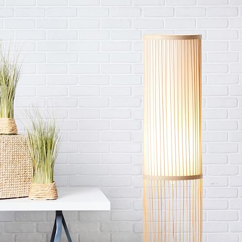 Lightbox 1 flammige Stehlampe im Nature Stil - dekorative Bambus Stehleuchte mit Fußschalter für Büro, Schlafzimmer oder Wohnzimmer - aus Bambus/Textil - in Naturfarben/Weiß - Ø 20 cm