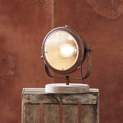 Lightbox Tischlampe im Industrialdesign - Tischleuchte mit schwenkbarem Kopf und Schalter - E27 Fassung - Metall/Holz Rost - 31cm Höhe