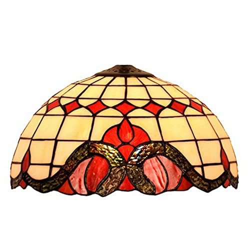 BOTOWI Barocker Lampenschirm aus Buntglas, nur Tiffany-Lampenschirm, 16 Zoll Durchmesser, Ersatzschirme für Tischlampe, Pendelleuchte, Deckenleuchte, Stehlampen, Schreibtischlampe,Rot