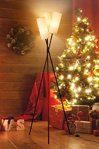 Anten Stehlampe Wohnzimmer NELE, 3-flammige Stehlampe Vintage E27 Fassung Max.60W, Stehlampe Modern Leinen beige, Fußschalter, 180cm Stehleuchte für Wohnzimmer, Schlafzimmer (ohne Leuchtmittel)