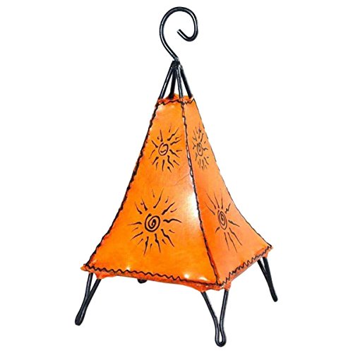 Orientalische Lampe Stehlampe marokkanische Hennalampe Lederlampe Tischleuchte Stehleuchte Orient Pyramide Sonne 40 cm Color Orange