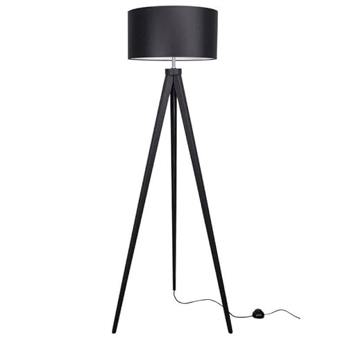 Light-Home Lampenschirm Stehlampe Modern - Standleuchte für Wohnzimmer Schlafzimmer Büro - Dreibeinige Industrial Lampe aus Holz - Schwarz und Schwarz