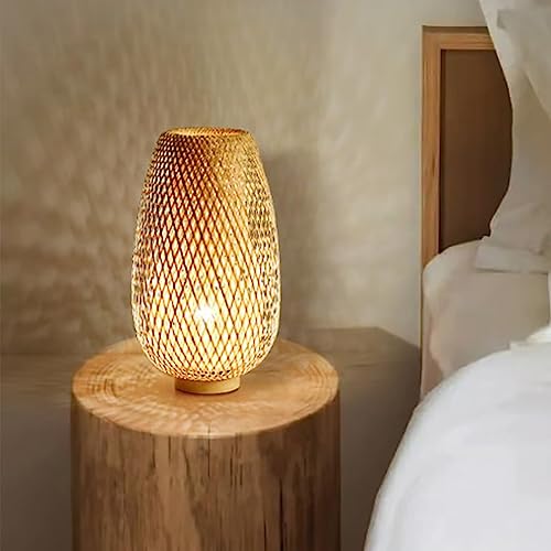 GUANSHAN Tischlampe aus Bambusgewebe, Bambus-Lampenschirm, Tischbeleuchtung im Zen-Stil, dekorative Tischbeleuchtung, Nachtlicht für Schlafzimmer und Wohnzimmer