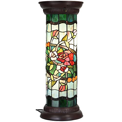 Bieye L30823 Rose Blume Tiffany Stil Buntglas Sockel Stehlampe zum Dekorieren, 71,1 cm hoch