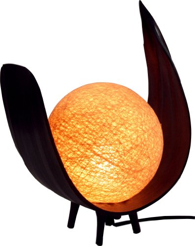 Palmenblatt Tischlampe/Tischleuchte, in Bali handgemacht aus Naturmaterial, Palmholz - Modell Sophia/Tischlampen aus Naturmaterialien