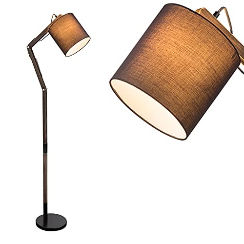 Stehlampe Modern Wohnzimmer Grau Stehleuchte Standlampe Stoffschirm 21 cm (Verstellbar, Wohnzimmerlampe, Retro, Höhe 157 cm, Textil Lampenschirm, E27-Fassung)