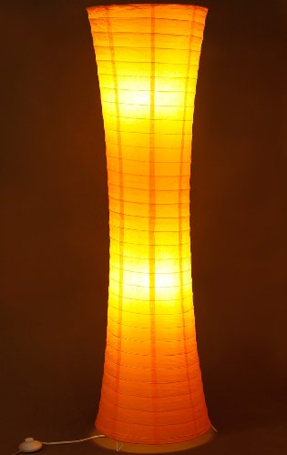 Trango 1230 Reispapier Stehlampe *ORAN* Reispapierlampe *HANDMADE* Stehleuchte mit orangefarben Lampenschirm inkl. 2x E14 Fassung für LED - H: 125cm Wohnraumlampe, Standlampe (ohne Leuchtmittel)