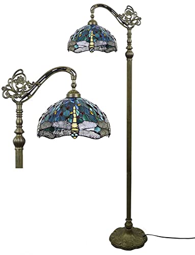 Gweat Tiffany Stil 12 Zoll Blau Vintage Libelle Stehlampe Buntglas Kristallperlen Lampenschirm Antike Beleuchtung Wohnzimmer Lampen Geschenk-Down Light