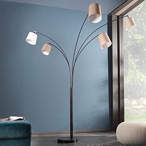 5-flammige Design Bogenlampe LEVELS weiß beige braun mit 5 Leinen Schirmen Stehlampe Lampe Stoffschirm Leseleuchte