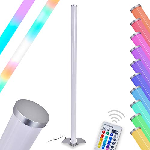 HOFSTEIN LED Stehlampe Laugar aus Metall in Nickel-matt mit weißer Kunststoffröhre, 6 Watt, 120 cm Höhe, Stehleuchte mit RGB Farbwechsler und Fernbedienung