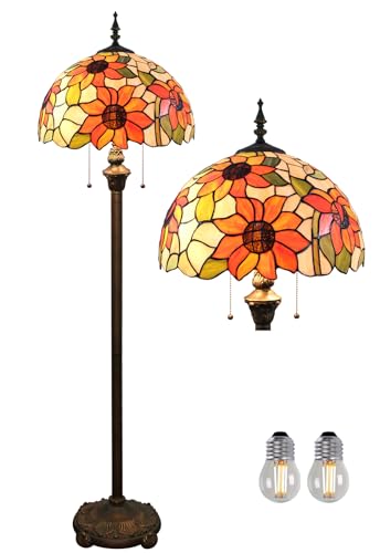 Kinbolas Stehlampe Tiffany Style 16 Zoll Retro Sonnenblume Buntglas Lampenschirm leselampe Vintage stehende lampe Boho Art Deko Schlafzimmer Wohnzimmer standleuchte- Pedal Switch(Color:A-3)