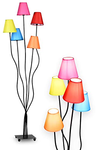 NÄVE Stoff Stehlampe Colori 5-flammig - Stehleuchte 156 x 23,5 cm mit 5x E14 Fassung 40W - Standleuchte modern & bunt ideal für Wohnzimmer & Schlafzimmer - Wohnzimmerlampe, Standlampe, Leselampe