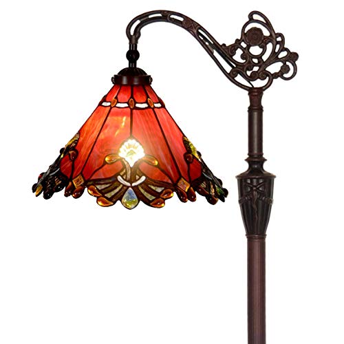 Bieye L30681 Barock Tiffany-Stil Glasmalerei Lesen Stehlampe mit 13 Zoll breiten Lampenschirm, Lichtrichtung ist einstellbar, 65 Zoll hoch, rot