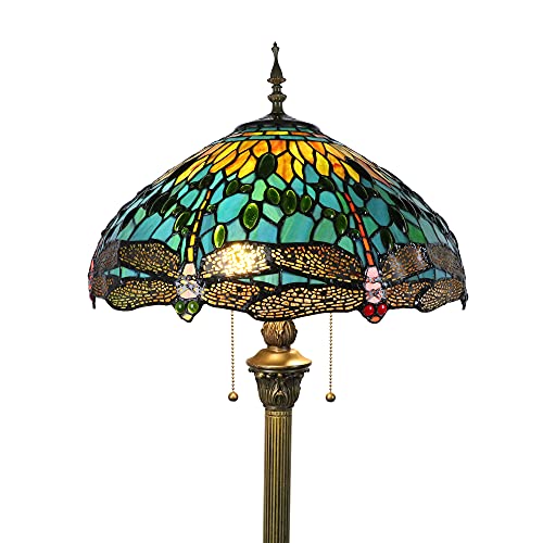 Tokira Tiffany Stehlampe Grün Libelle, Vintage Stehlampe Wohnzimmer, Modern Leselampe Stehlampe Kinderzimmer, 16 Zoll Mehrfarbiges Glas Lampenschirm [Ohne Glühbirnen]