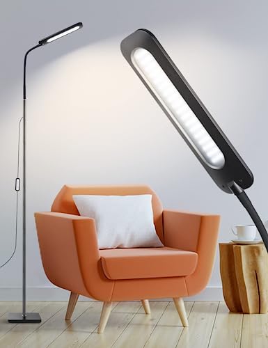 ALongDeng LED-Stehlampe, helle Stehlampen für Wohnzimmer, dimmbares Lese-Stehlicht, flexibler Schwanenhals, höhenverstellbare schwarze Lampe für Schlafzimmerstuhl, runder Sockel