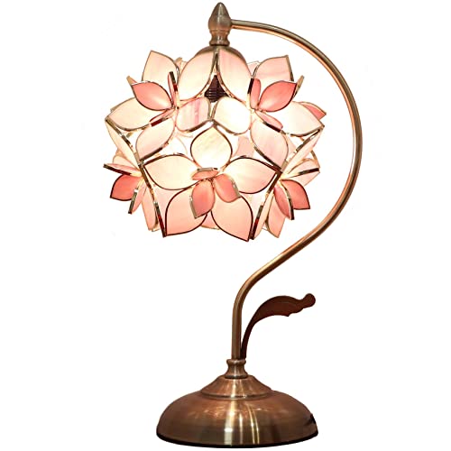 Bieye L30833 Tischlampe mit Rosen-Lilie, Tiffany-Stil, Buntglas, Vintage-Messingsockel für Heimdekoration