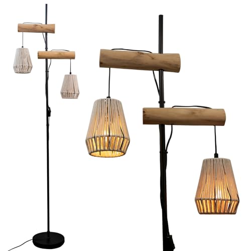 Osasy stehlampe vintage boho rattan,Wohnzimmer, Retro-Stehleuchte aus Holz im Industriedesign aus Metall & Rope und Holz, inklusive Schalter,schwarz beige, Höhe: 169 cm