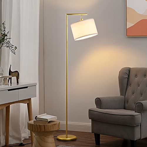 EDISHINE Stehlampe Wohnzimmer, Bogenlampe mit beigen Leinen-Lampenschirm, E27 Fassung, 160cm Gold Stehleuchte mit verstellem Schirm für Schlafzimmer, Kinderzimmer