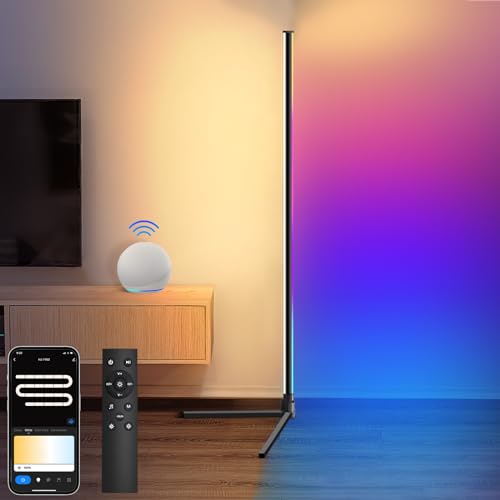 Weilim RGB Lampe LED Stehlampe Wohnzimmer Dimmbar, 155.5cm Ecklampe mit Fernbedienung und APP Kompatibel mit Alexa Google Poistant, 16 Millionen Farben, Musikmodi, DIY-Modus Standleuchte Stehleuchte