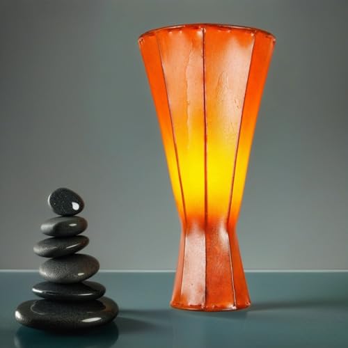 Orientalische Stehlampe Jinjin 40cm Lederlampe Hennalampe Lampe | Marokkanische Große Stehlampen aus Metall, Lampenschirm aus Leder | Orientalische Dekoration aus Marokko (Jinjin Orange)
