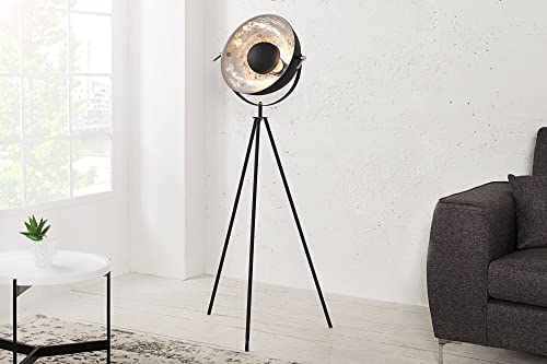 Licht-Erlebnisse Stehleuchte 140cm Dreibein Retro Design außergewöhnlich Wohnzimmer Lampe Schwarz Silber verstellbar