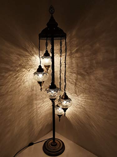 Lamptastico Stehlampe mit 5 Kugeln, handgefertigt, türkisches marokkanisches Crackle-Glas, Bronzesockel, einzigartige Stehleuchte für Ihr Zimmer von Lamptastico, inklusive Leuchtmittel