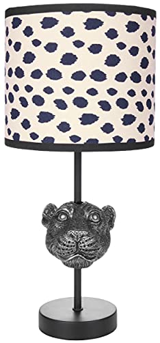 BRUBAKER Tisch- oder Nachttischlampe Leopard - Tischleuchte mit Polyresin Fuß und Stoffschirm - 40 cm Höhe, Schwarz Beige gepunktet