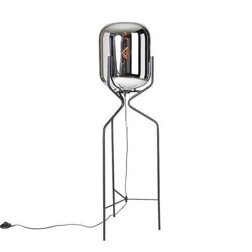 Qazqa - Design Stehlampe schwarz mit Rauchglas - Bliss I Wohnzimmer I Schlafzimmer - Länglich - LED geeignet E27