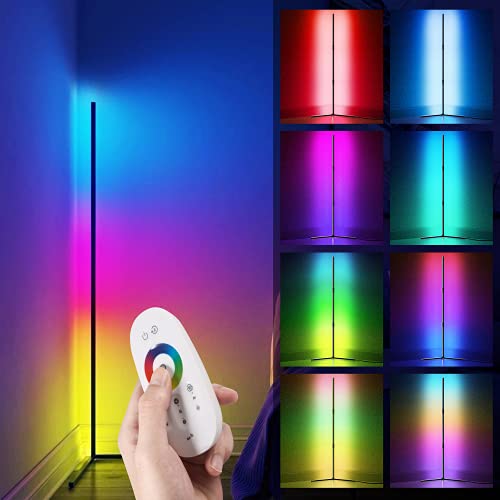 Foonii LED Stehlampe Dimmbar mit Fernbedienung, Eck Standleuchte Stufenlos Dimmbar Farbwechsel Lichtsaeule RGB Farbtemperaturen/ Helligkeit, Ecklampe Stehlampen für Wohnzimmer Schlafzimmer