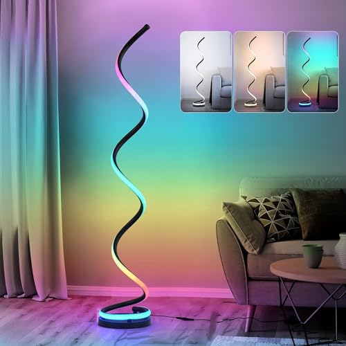 IZOWE Stehlampe Wohnzimmer, RGB Stehlampe Dimmbar 3 Farbtemperaturen Spirale LED Leselampe Stehlampe modern und Lichtspeicher, DIY Multicolour Corner Stehlampen für Schlafzimmer Zuhause (Schwarz)