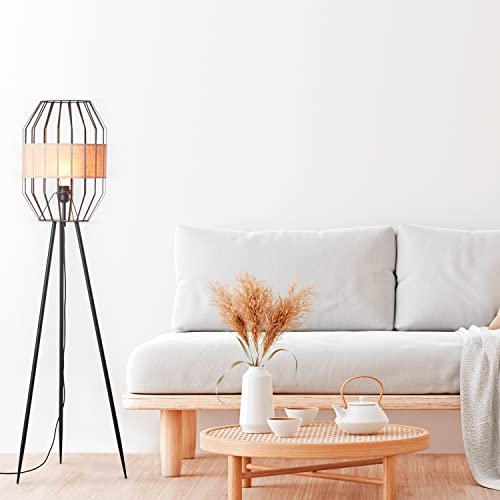Brilliant Dreibein-Lampe im Nature Stil - Standleuchte mit Fußschalter - geeignet für E27 Leuchtmittel aus Metall/Textil, in schwarz/natur - Ø 45cm & 1,34m Höhe