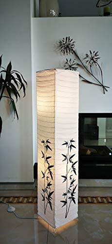 Trango 1216 Modern Design Stehlampe *KOREA* Reispapier Lampe in Eckig mit Bambus Dekor, Stehleuchte 125cm Hoch, Wohnzimmer Deko Lampe, Stehlampe mit Lampenschirm incl. 2x E14 Lampenfassung