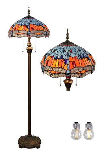 Kinbolas Stehlampe Tiffany Style 16 Zoll Retro Libelle Buntglas Lampenschirm leselampe Vintage stehende lampe Boho Art Deko Schlafzimmer Wohnzimmer standleuchte- Pedal Switch(Color:C-4)