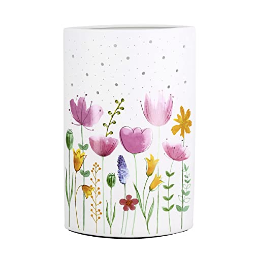 GILDE Tischlampe Dekolampe     aus Porzellan   Deko Frühling Frühjahrsdeko Blume   Höhe 28 cm