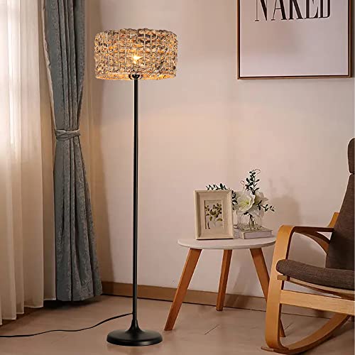 SUNLLOK Boho Rattan Stehlampe für Wohnzimmer, industrielle Bambus Lampenschirm Stehlampe mit Fußschalter, moderne schwarze geflochtene hohe Licht für Küche Insel Schlafzimmer Büro