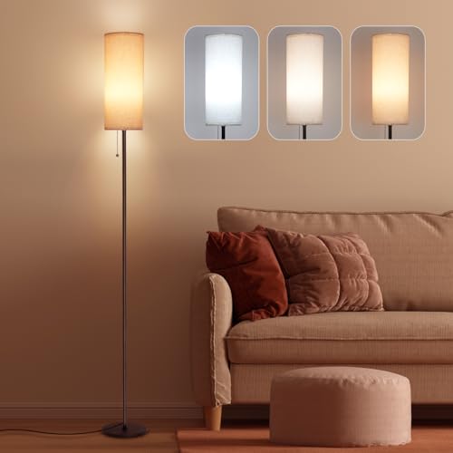 IPARTS EXPERT LED Stehlampe Wohnzimmer Dimmbar, 12W Modern Standleuchte mit Lampenschirm aus Leinen, Leselampe für Schlafzimmer, Wohnzimmer, Büro