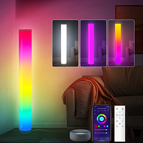 LED Stehlampe, WiFi Dimmbar Eck Standleuchte RGBW Stehlampe Wohnzimmer Farbwechsel Stehleuchte, LED Ecklampe Stehleuchte Leselicht Funktioniert mit Alexa und Google Poistant, App-Steuerung, Musikmodi