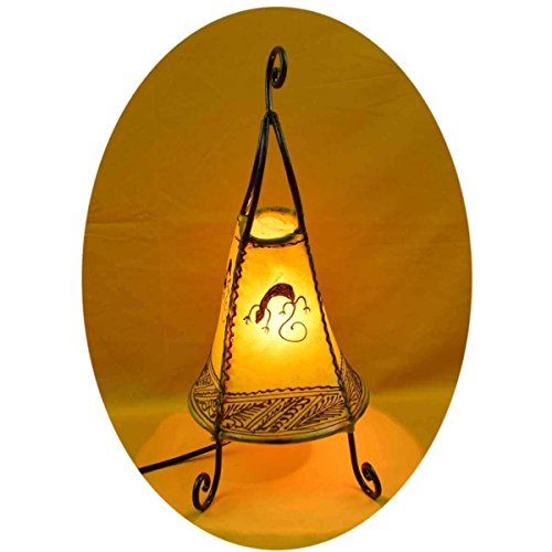 Simandra Orientalische Lampe Stehlampe marokkanische Hennalampe Lederlampe Tischleuchte Stehleuchte Orient Coq Gecko 40 cm Color Gelb