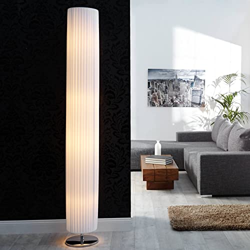 Licht-Erlebnisse Stehlampe Weiß Chrom 200cm rund Bauhaus Design stilvoller Schirm aus Latex Wohnzimmer Lampe