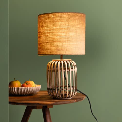 Lightbox dekorative Tischlampe - Tischleuchte im Nature-Style mit Schalter - Bambus/Textil Natur - 43cm Höhe
