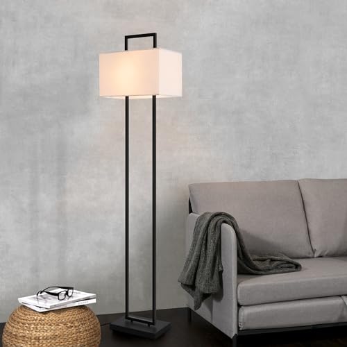 lux.pro Stehlampe Sigdal Stehleuchte E27 Wohnzimmerlampe mit Stoffschirm 1-flammig Schwarz/Weiß Lampe stehend Metall