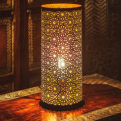 Orientalische kleine Tischlampe Lampe Naziha 30cm Schwarz | Marokkanische Tischlampen klein aus Metall, Lampenschirm Schwarz | Nachttischlampe modern, für Vintage, Retro & Landhaus Stil Design