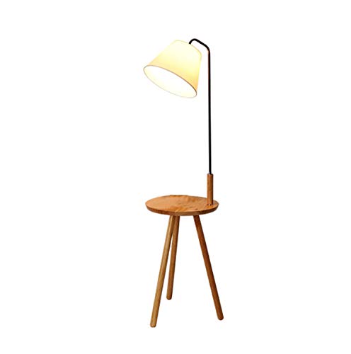 GDLight Holz Stehlampe mit Tisch Moderne Eisen Leseleuchten Leinen Lampenschirm Stehlampe für Wohnzimmer Schlafzimmer Arbeitszimmer, E27